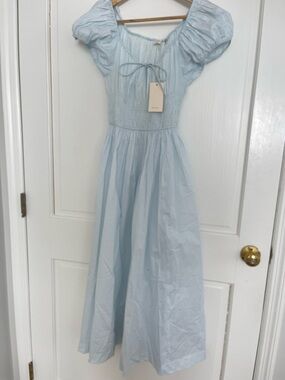 Doen Quinn Alice Blue Puff-Sleeve Midi Dress xs nwt